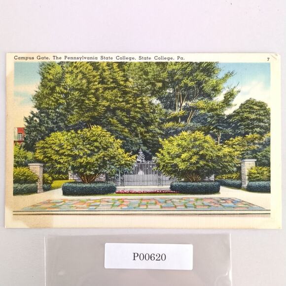 Campus Gate Pennsylvania State College PA 1940s Linen Postcard 1951 - Picture 1 of 2